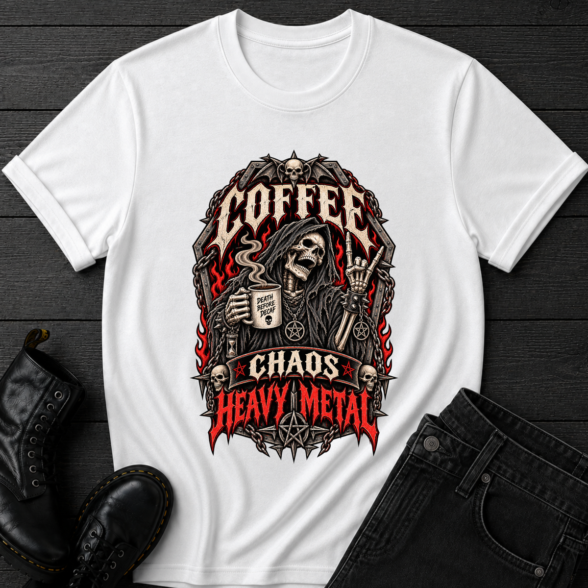 Coffee Chaos Heavy Metal T-Shirt