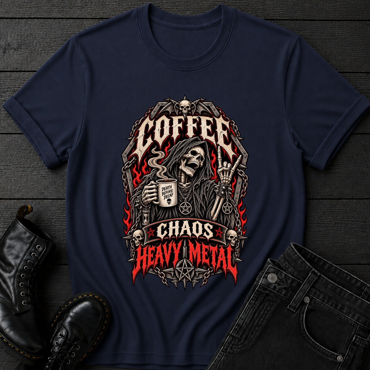 Coffee Chaos Heavy Metal T-Shirt
