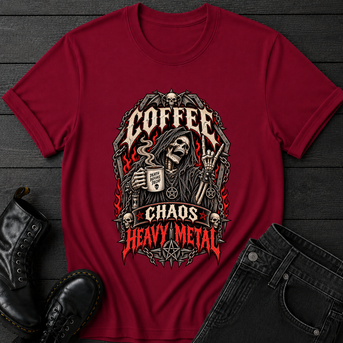 Coffee Chaos Heavy Metal T-Shirt