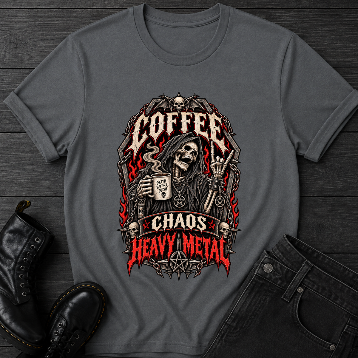Coffee Chaos Heavy Metal T-Shirt