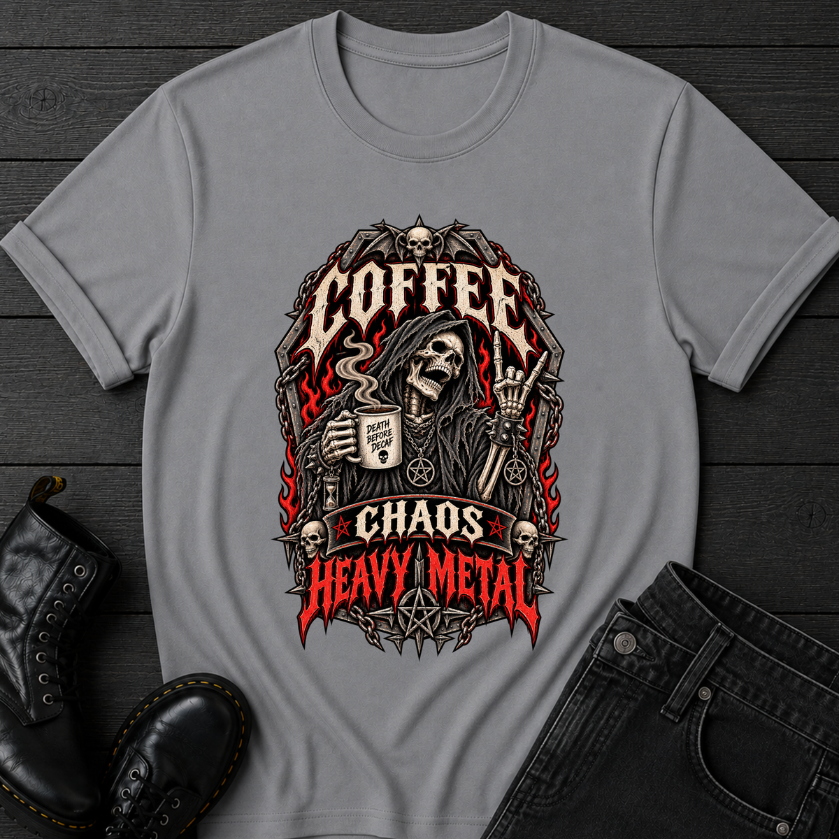 Coffee Chaos Heavy Metal T-Shirt